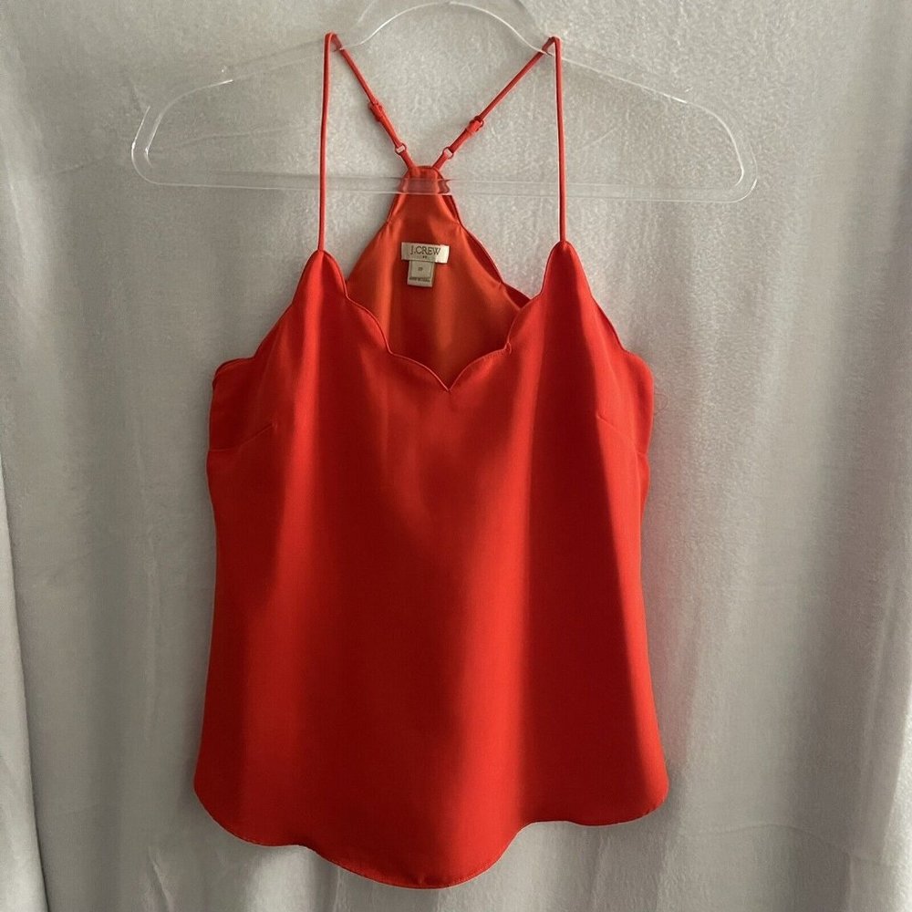J. Crew Camisole Cami Top Womens 00 Orange Spaghetti Strap V Neck Scalloped